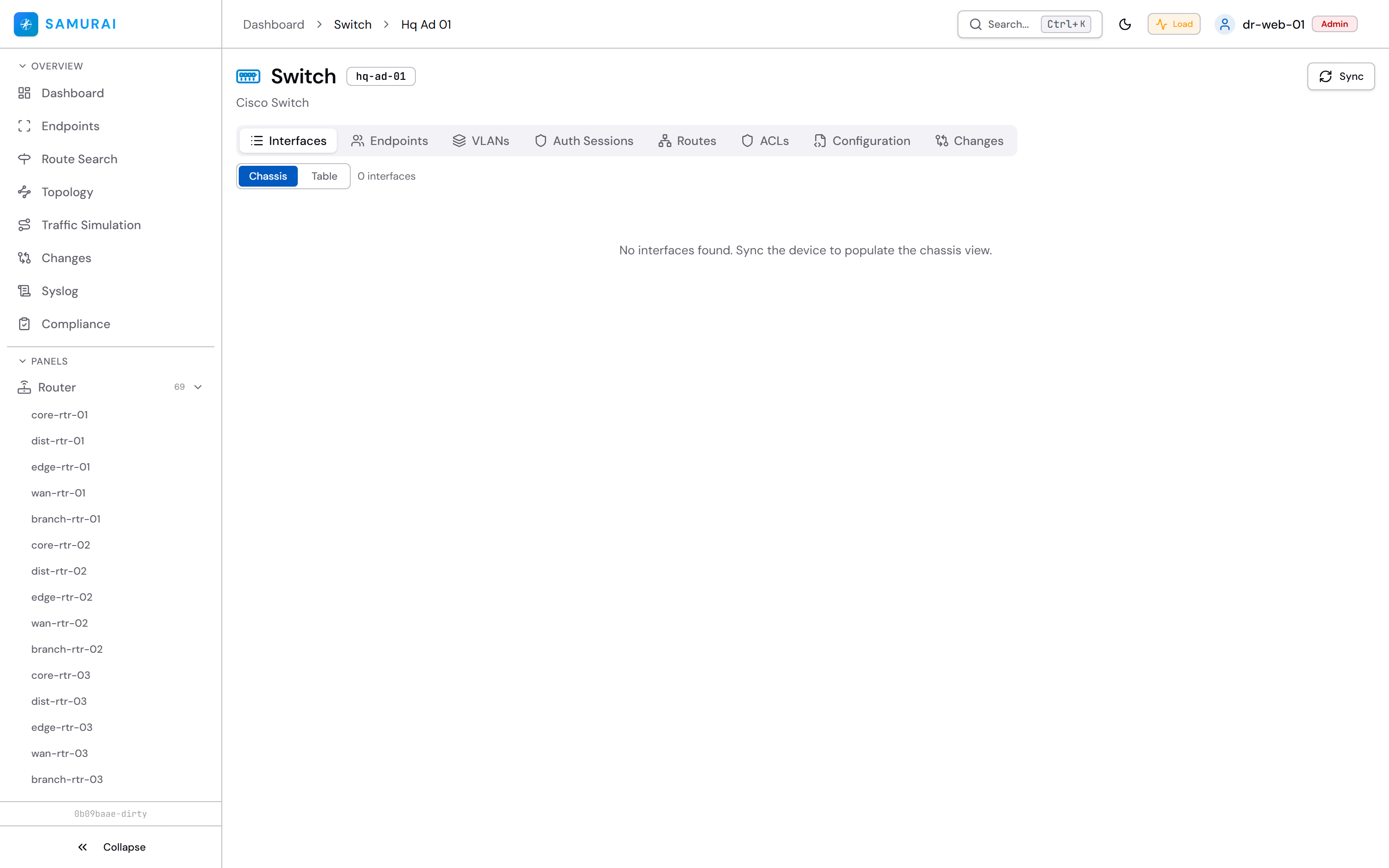 Switches interfaces view in SAMURAI